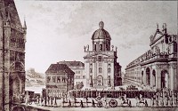 Křižovnické náměstí s korunovačním průvodem císaře Leopolda II.